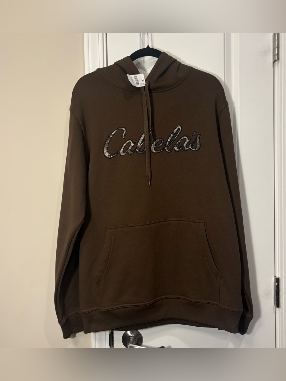 Cabelas Logo Brown Camouflage Fleece Hoodie NWT Brand New Size Adult Medium